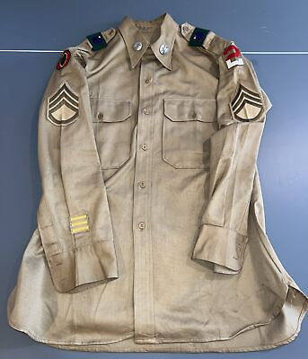 #ad Vintage Korean War Khaki Shirt Uniform 2nd Army 24th Infantry SSG Patches DUI $24.99