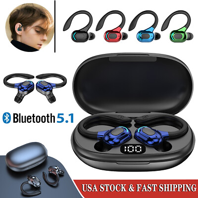 #ad Pair Bluetooth 5.1 Headset Wireless Earbuds Earphones Stereo Headphones Ear Hook $15.90