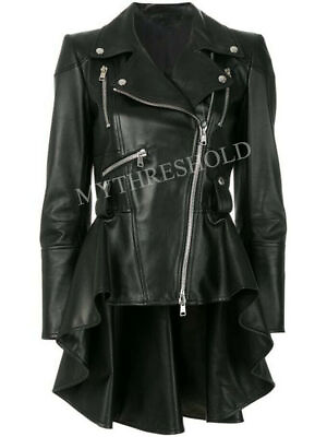 #ad Ladies Women#x27;s Genuine Lambskin Leather Peplum Waist Designer Biker Jacket $147.99