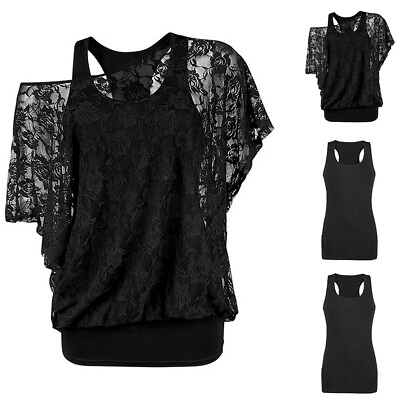 #ad Women Sexy Lace Short Sleeve Tops T Shirt Tank Vest Gothic Party Blouse Pullover $13.09