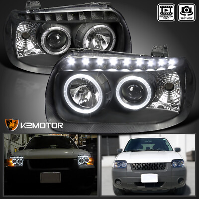 #ad Black Fits 2005 2007 Ford Escape LED Halo Projector Headlights Lamps LeftRight $179.38