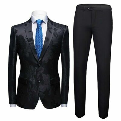 #ad Men#x27;s Party 2pcs Suit One Button Long sleeve Slim Fit Blazer Jacker Floral New @ $125.35