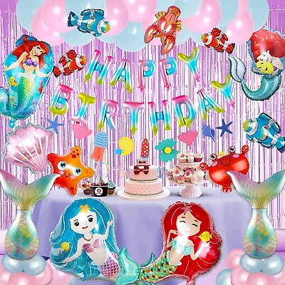 #ad Little Mermaid Princess Girls Birthday Party Decoration Set Balloons Curtain set $49.99