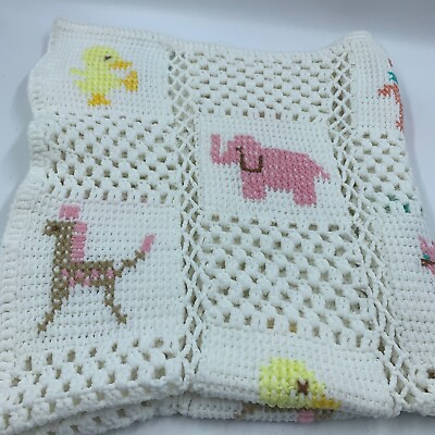 #ad Baby Toddler Blanket Throw Crochet Nursery Animals Hand Made $16.74