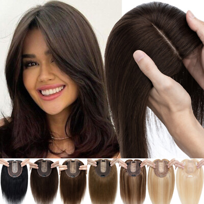 #ad Human Hair Topper 100% Human Hair Toupee Hairpiece Silk Mono Top Piece Wiglet 16 $167.62