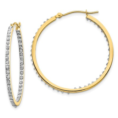 #ad 14k Diamond Fascination Round Hinged Hoop Earrings $196.20