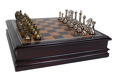 #ad Classic Game Collection Metal Chess Set with Deluxe Wood Board and Storage $82.77