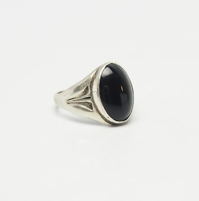 #ad Vintage signed southwestern sterling silver and oval onyx ring size 12 $50.00