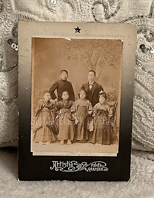 #ad Antique Cabinet Card Photo Pretty Japanese Girl Children Wearing Kimonos Asian $58.00