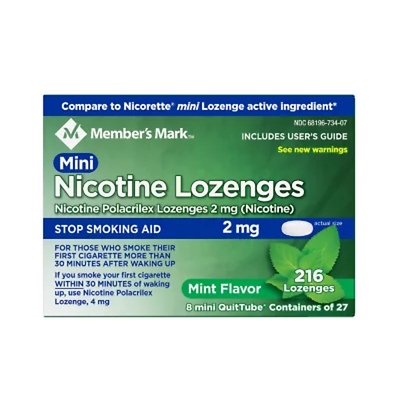#ad Member’S Mark Nicotine 2Mg Mint Mini Lozenge 216CT FREE SHIPPING $46.87