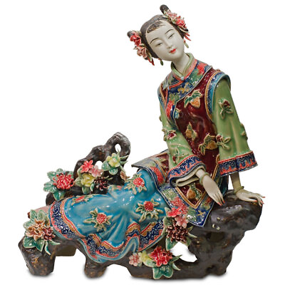 #ad #ad US Seller Chinese Porcelain Figurine Shi Wan Lady with Cherry Blossoms $198.00