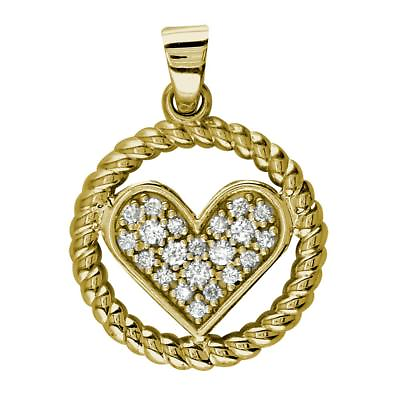 #ad Cubic Zirconia Heart and Rope Circle Pendant in 14K Yellow Gold $578.00