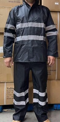 #ad Black Safety Rain suit Rain Jacket With Hoodie and Rain Pants $39.00