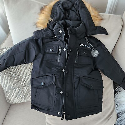 #ad Diesel Toddler Winter Jacket 2T boys w removable faux fur edged hood black $29.99