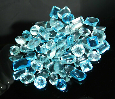#ad 100 Ct Natural Aquamarine Mix Shape Loose Gemstones Blue CERTIFIED Lot $16.97