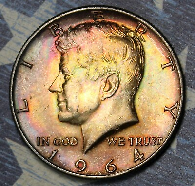 #ad 1964 KENNEDY SILVER HALF DOLLAR TONED COLLECTOR COIN FREE SHIPPING $88.00