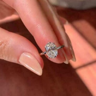 #ad 2.87 CT Oval Cut Moissanite Solitaire 4 Prong Anniversary Gift White Gold Plated $175.19