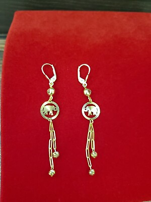 #ad 10K Solid Yellow Gold Elephant Dangle Earrings for Girls womens $193.99