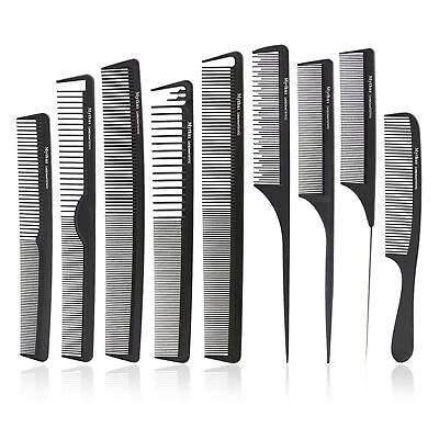 #ad CestoMen 9pcs Black Carbon Fiber Hair Combs Set Anti Static Heat Resistant Hair $20.99