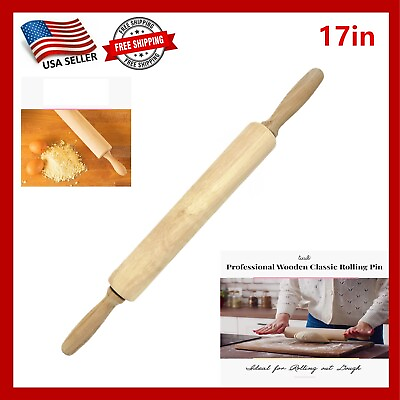 #ad 17#x27;#x27; Classic Rolling Pin for Baking Pastry Pizza Long Beech Wood Dough Roller $13.99
