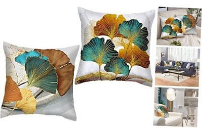 #ad Throw Pillow Cover Farhouse Plant Leaves 18 x 18 18 x 18 Inch Golden Yellow $18.78