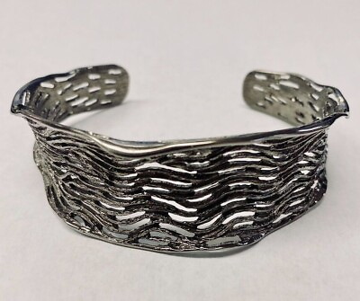 #ad QVC Vicenza Black Rhodium Sterling Silver Textured and Satin Cuff Bracelet $199.99