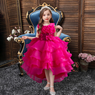 #ad Flower Girls Wedding Party Tulle Trailing Pageant Dresses Kids Elegant Ball Gown C $41.88