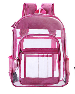 #ad Clear Backpack Transparent See Thru School Security Heavy Duty Bookbag Pink $22.98