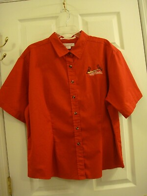 #ad Woman#x27;s Feather Lite Red Cardinals Button Front Short Sleeve Blouse Size 2XL $12.79