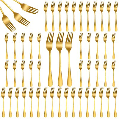 #ad 50Pcs Gold Stainless Steel Dinner Forks 8 Inch Cutlery Forks Metal Forks fo... $47.73