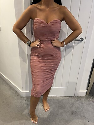 #ad LIPSY SIZE 12 ROSE PINK TULLE STRAPLESS RUCHED BODYCON DRESS NEW WITH TAGS GBP 36.00