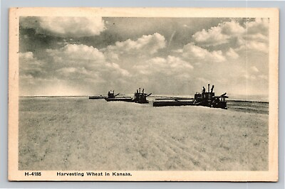 #ad Harvesting Wheat in Kansas Farm Field Fred Harvey Vintage c1934 R.P.O. Postcard $8.95