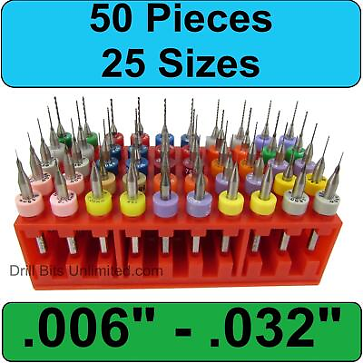#ad Incremental Size Drill Set .006quot; to .032quot; 50 Pieces Solid Carbide 25 Sizes M $62.95