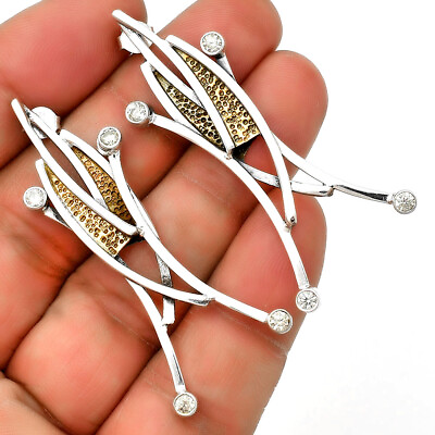 #ad Two Tone Unique Design White Zircon 925 Sterling Silver Earrings Jewelry E 1141 $17.49