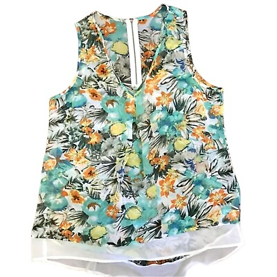 #ad Daniel Rainn Women#x27;s Sheer Tropical Floral Tunic Sleeveless Blouse. Stitchfix $10.99