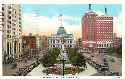 #ad Postcard RI Providence Rhode Island Exchange Place 1933 WB Vintage PC G2744 $3.00