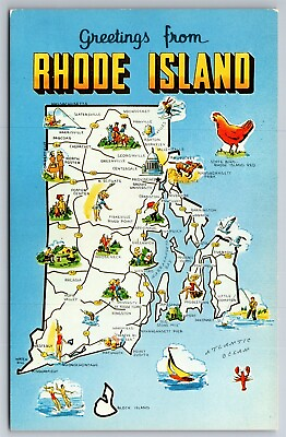 #ad #ad Greetings From Rhode Island Pictures Map Postcard K28 $7.50