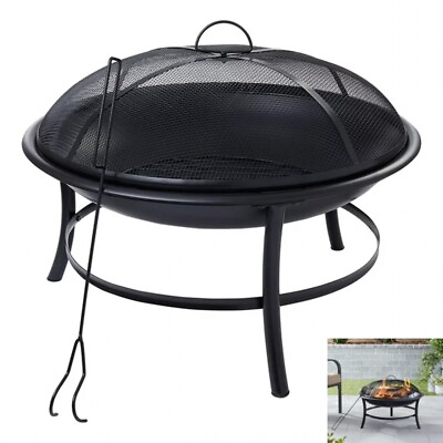 #ad Fire Pit BBQ Charcoal Smoker Portable Outdoor Camping Pits Patio Fireplace 26quot; $28.99