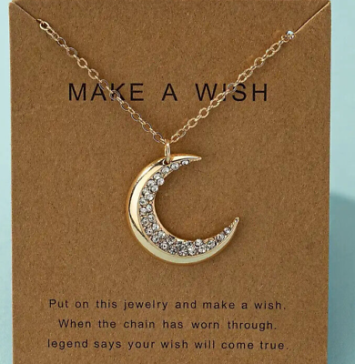 #ad Simple Moon Inlaid Rhinestones Necklace $11.65