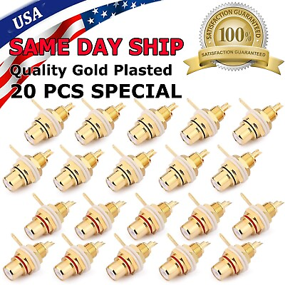 #ad 20 Pcs RCA Female Chassis Panel Mount Jack Socket Connector 24K Gold Plated USA $13.99