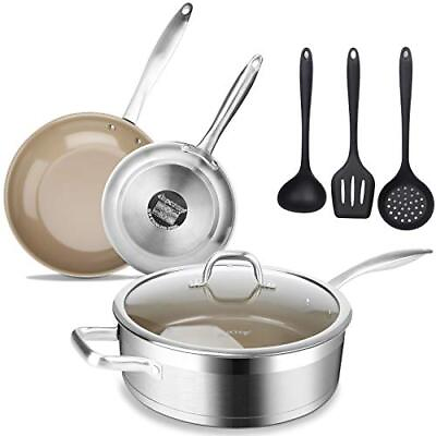 #ad Duxtop 7PC Stainless Steel Ceramic Coated Nonstick Pans Set Induction Frying Pa $134.93