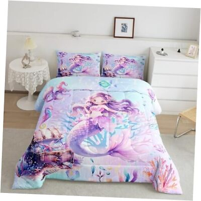 #ad Mermaid Comforter Set for GirlsKids Fish Scale Blanket Queen Mermaid 02 $88.47