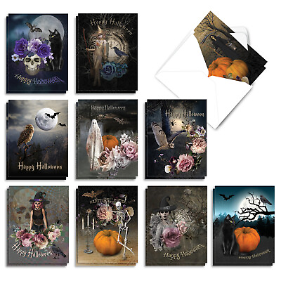 #ad 20 Halloween Cards 10 Designs 2 Each Ghoulish Greetings AM9147HWG B2x10 $16.97