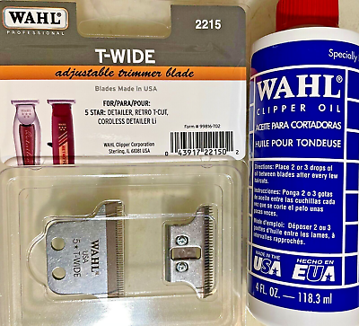 #ad Wahl Detailer # 2215 Double Wide Trimmer T Blade Plus Wahl 4 Oz Oil $28.88