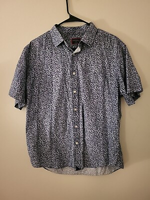 #ad Untuckit Jean Louis Blue Floral Cotton Button Front Shirt Mens Large $18.00