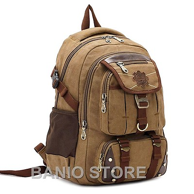 #ad KAUKKO Men Canvas Backpack Laptop School Satchel Travel camping Bag Rucksack 316 $42.80