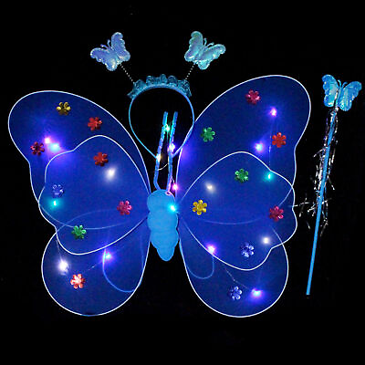 #ad 3pcs set Glowing Butterflies Wing Colorful Lighting Dress up Children $17.85