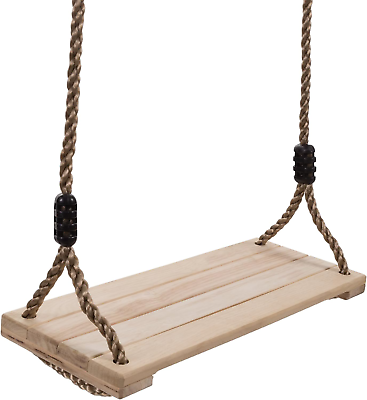 #ad Wooden Swing Outdoor Flat Bench Seat with Adjustable Nylon Hanging Rope for Kid $32.95