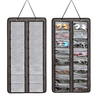 #ad 16 Slots Hanging Sunglasses Dust Proof Organizer Wall Mounted Glasses Holder $15.14