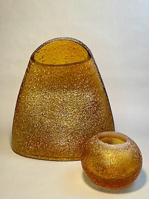 #ad Pair Of Handblown Textured Art Glass Vases $80.00